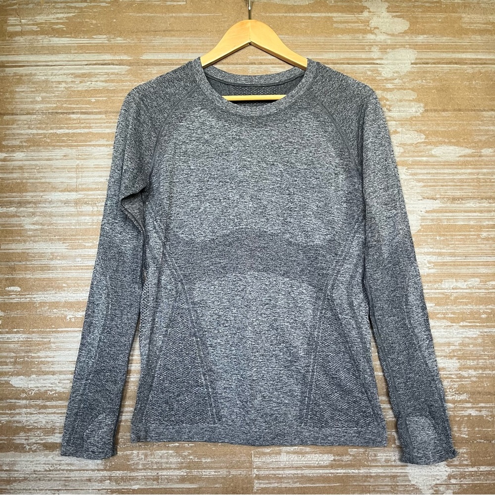 Athleta Momentum Seamless Long Sleeve Top Heathered Gray Running Womens M